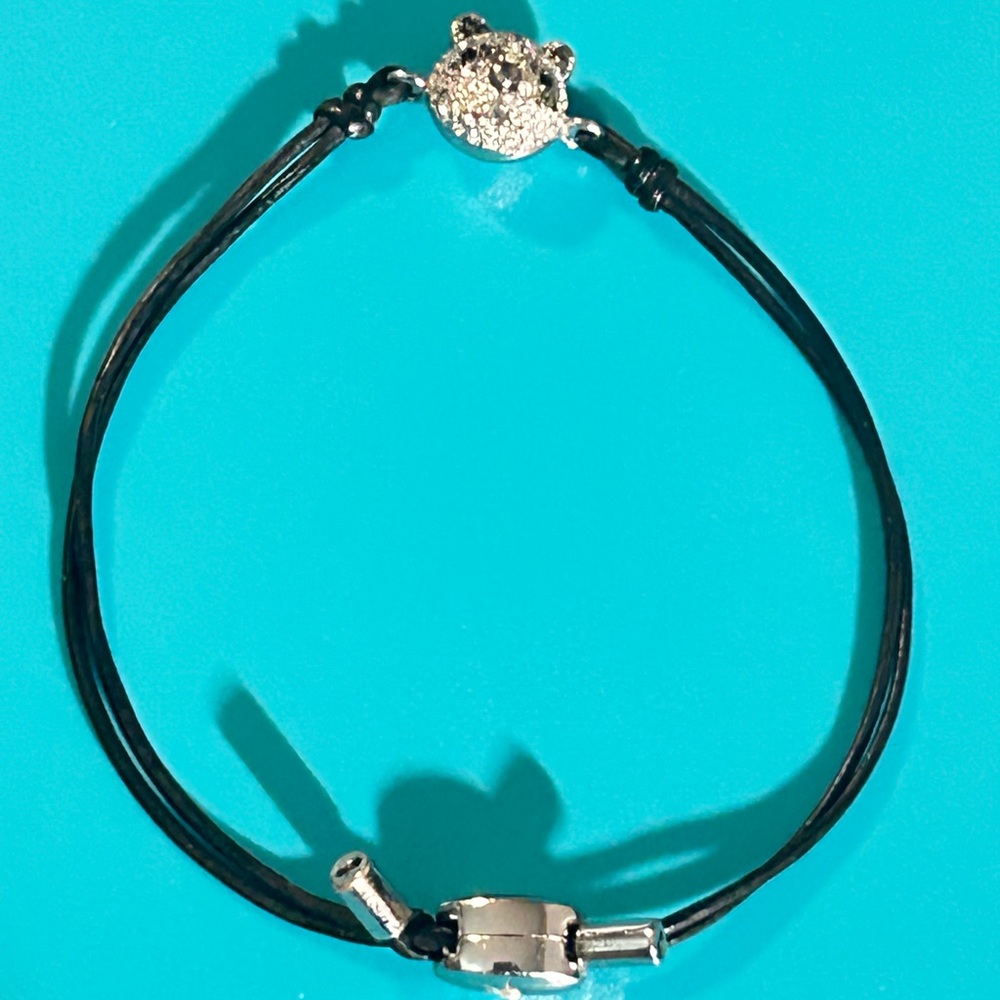 Fossil Crystal Panda Leather Bracelet Size 7